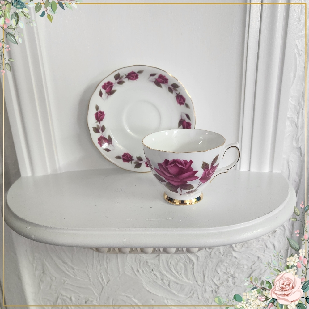Colclough Bone China Pink Rose Tea Cup and Saucer